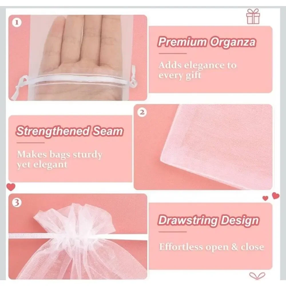 100 Organza Wedding Party Favor Gift Candy Sheer Bags Jewelry Pouch White